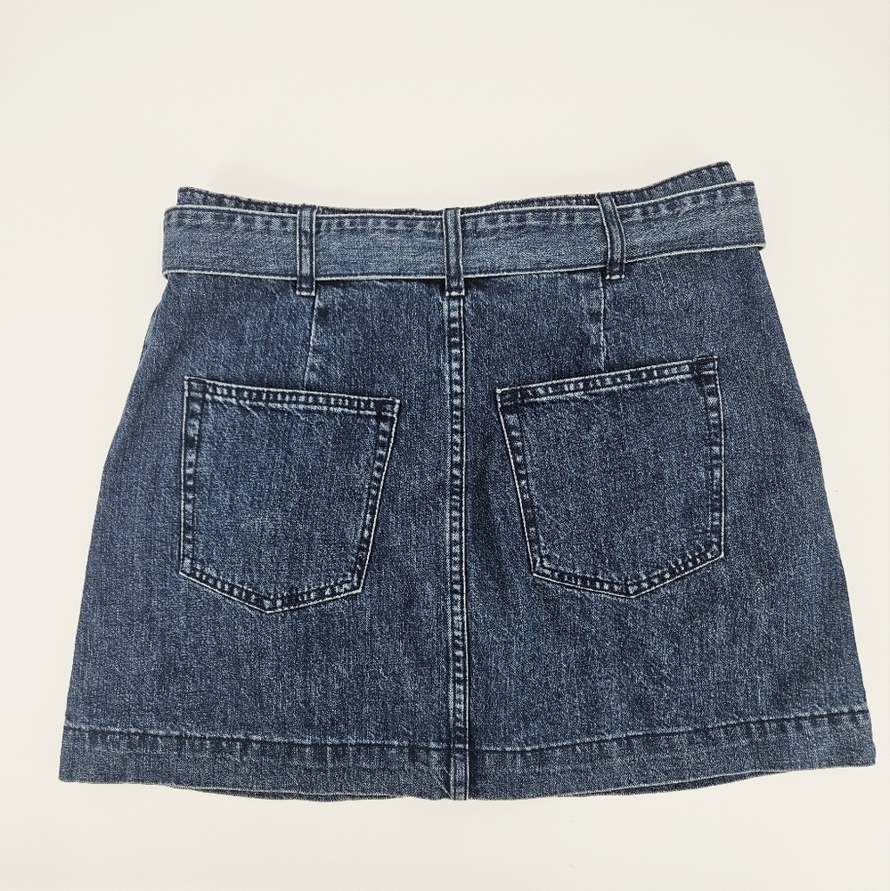 Free People Denim Mini Skirt Belted High Rise Blue Jean Skirt Size 29 - Picture 3 of 10
